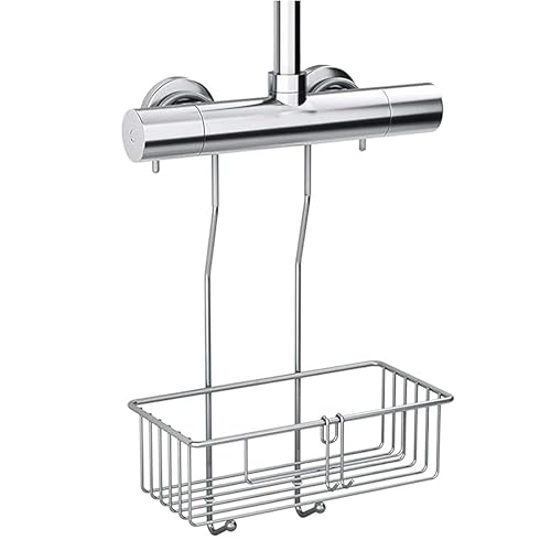 Bamodi Duschregal zum Einhängen in Duscharmatur - Edelstahl Duschablage ohne Bohren - Rostfrei mit Rasiererhalter und Haken - Badezimmer Organizer für Duschzubehör - Silber, 25 x 40 x 13 cm von Bamodi