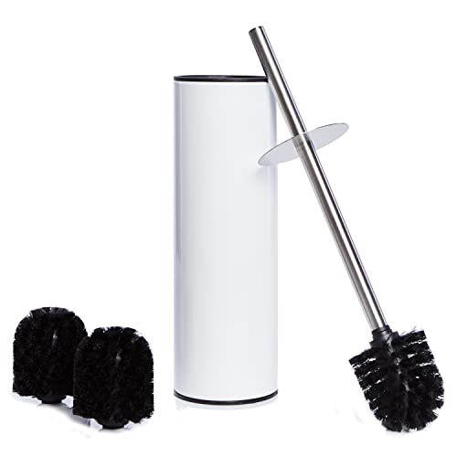 Bamodi Edelstahl Klobürste und Behälter – Mit Spritzschutz und 2 Ersatzbürstenköpfen – Weiß Toilettenbürste von Bamodi