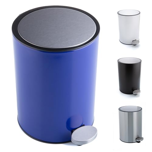 Bamodi Kosmetikeimer Edelstahl 3l - Badezimmer Mülleimer mit Softclose-System Zum Verlieben - Badeimer Absenkautomatik Edelstahl-Mülltonne mit herausnehmbarem Inneneimer (Blau) von Bamodi