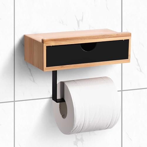 Bamodi WC-Papierhalter aus Holz & Edelstahl - Elegante und praktische Toilettenrollenhalterung für Moderne Badezimmer - Schwarz Design von Bamodi