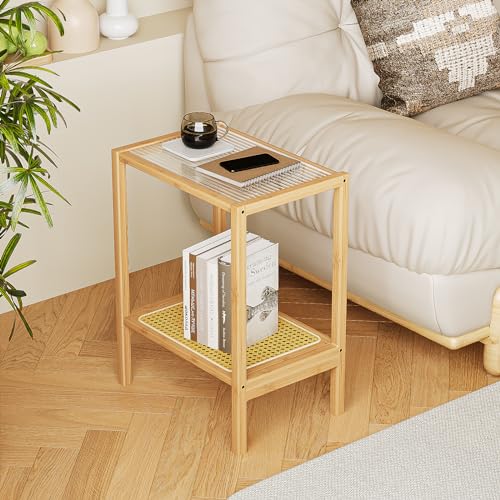 Bamworld Beistelltisch Natur Rattan Nachttisch Glas Beistelltisch 2-stöckig mit Stauraum Boho Nachttisch für kleine Räume Bambus Couchtisch für Schlafzimmer Wohnzimmer Bamworld Beistelltisch Natur Rattan Nachttisch Glas Beistelltisch 2-stöckig mit Stauraum Boho Nachttisch für kleine Räume Bambus Couchtisch für Schlafzimmer Wohnzimmer von Bamworld