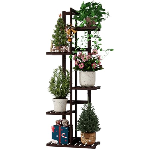Bamworld Pflanzenständer Blumenständer Bambus Pflanzenregal Indoor Blumenregal Kleines Metall Blumenständer für Terrasse, Garten, Balkon, Wohnzimmer, Schlafzimmer (Kaffeebraun-5 Etagen) von Bamworld