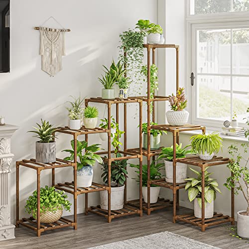 Bamworld Pflanzenständer Indoor Eckpflanzenregal Outdoor Blumenregale Holz Pflanzenständer Garten Holz Pflanzenhalter Rack für Wohnzimmer Ecke Rasen Fenster 03B von Bamworld