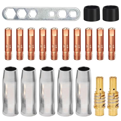 20 Stück Schweißzubehör, Verschleißteile Set, Schweiß Zubehör Set, MIG/MAG Schweißbrenner Set für MIG/MAG MB15AK, 5 x Gasdüse 2 x Düsenstock 10 x Stromdüse M6 0,8mm 2 x Isolator 1 x Werkzeug von Bamyli