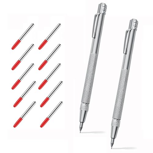 Bamyli 2 Stück Anreißwerkzeug Anreißnadel Reißnadel Wolframcarbid Stift, Anreißnadel Hartmetall mit Magnet für Glas/Metallblech Reißnadel Diamant für Keramik mit 10 Ersatz Red Hat Markierspitzen von Bamyli
