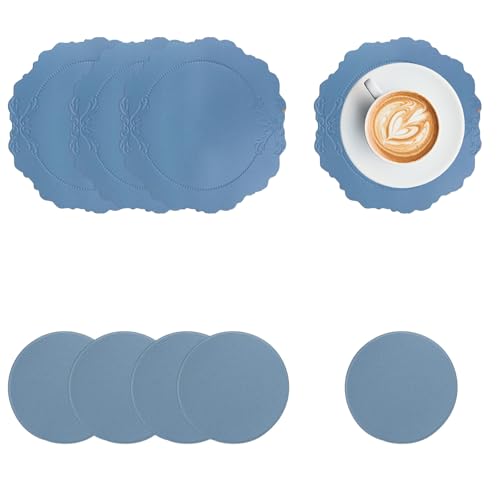 Bamyli 4 Set Tischsets Abwaschbar, Hitzebeständig Platzsets Doppelseitigen rutschfest Platzdeckchen für Hochzeit Fest Tisch Deko Blau von Bamyli