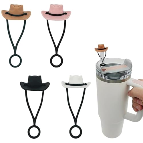 Bamyli 4 Stück Cowboyhut Silikon Strohhalm Abdeckung Zubehör für Stanley Cup, mit Abdeckung Cowboyhut Auslaufsicherer aus Silikon, Accessory für Stanley Cup 40 oz/ 30 oz Straw Staubstopfen Accessories von Bamyli