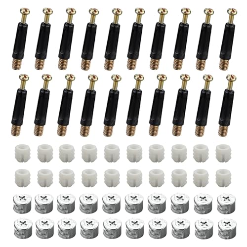Bamyli 40 Sätze (120 Stück) Exzenter Möbelverbinder Set, M15 3 in 1 Exzenter Möbelverbinder 15mm mit Abdeckrand für Schrank von Bamyli