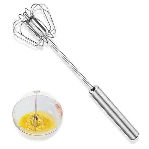 Bamyli Halbautomatischer Schneebesen aus Edelstahl, Handschneebesen, Drehbarer Push Mixer Rührer Schneebesen für die Küche zum Schneebesen (Klein 25cm/10Zoll) von Bamyli