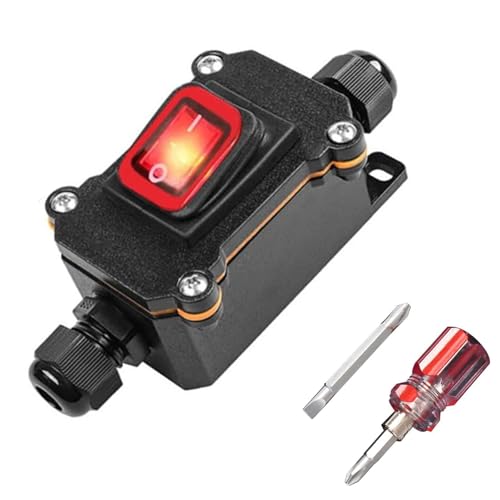 Bamyli IP65 Wasserdichter Inline Schalter Kabelschalter, 12–24 V DC 20A DPST 4 Polig, Wippschalter mit Rot Kontrollleuchte, Schnurschalter Wasser und Ölbeständig Wird für Außeneinsatz (20A LED) von Bamyli