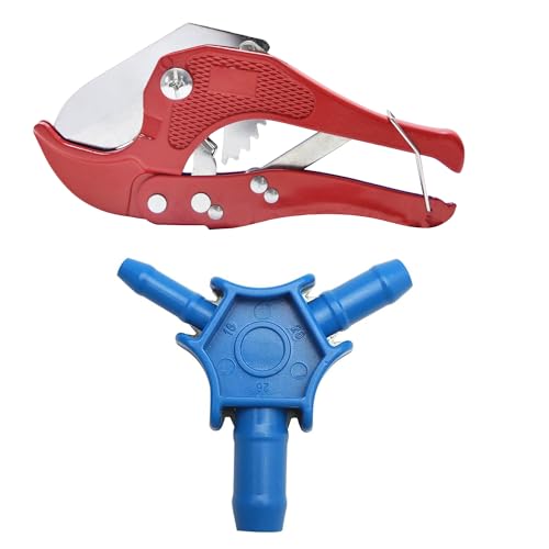 Premium Werkzeugset für Verbundrohr, Rohrschneider Kunststoff, Kalibrierer Verbundrohr, PVC Rohrschneider, Schlauchschneider und Mehrschichtverbundrohr bis 42 mm, Blau Kalibrierer 16, 20, 26 mm von Bamyli