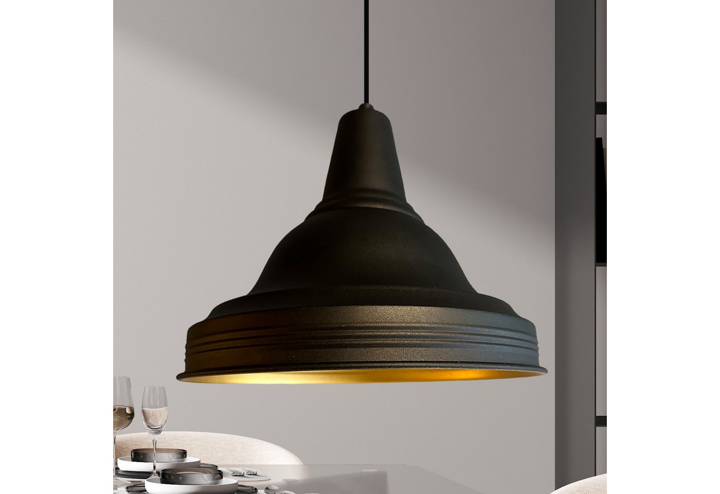 Bamyum Pendelleuchte Asletl Hängelampe Industrial aus Metall Ø40 cm, Pendelleuchte Esstisch, Schwarz Schlot, ohne Leuchtmittel Bamyum Pendelleuchte Asletl Hängelampe Industrial aus Metall Ø40 cm, Pendelleuchte Esstisch, Schwarz Schlot, ohne Leuchtmittel von Bamyum