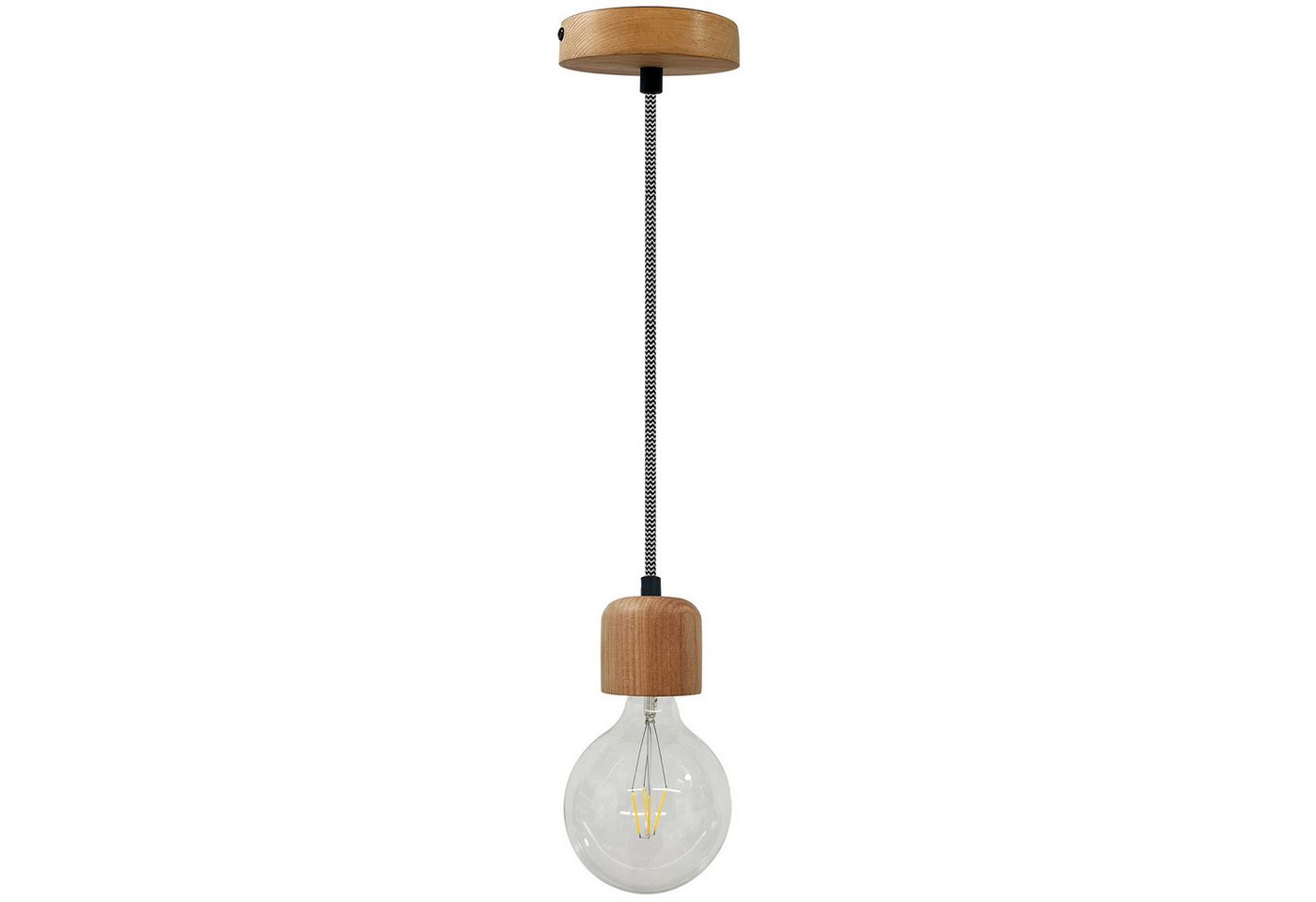 Bamyum Pendelleuchte Bamyum Erdy Pendelleuchte aus Holz Textilkabel Metall E27 Modern Lampe, ohne Leuchtmittel von Bamyum