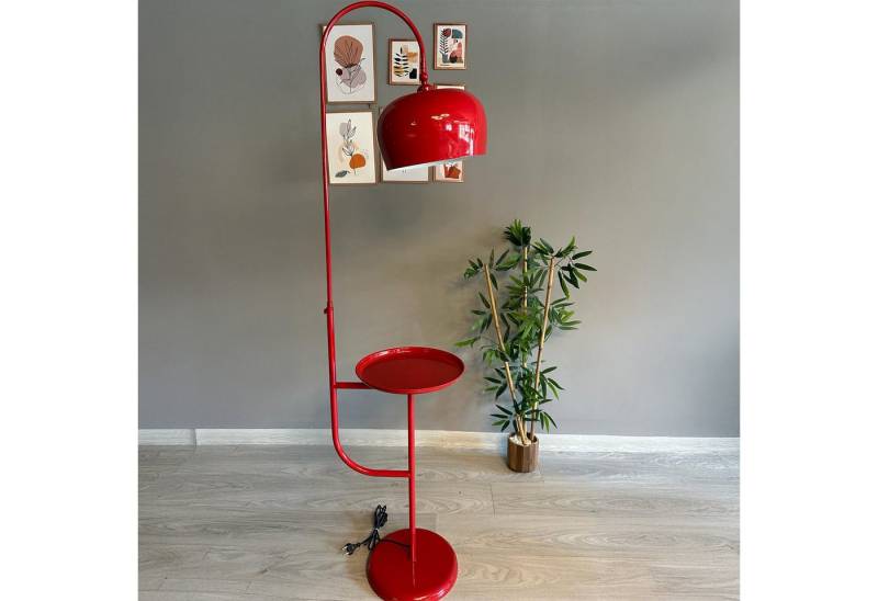 Bamyum Stehlampe Rote Stehleuchte Moderne Metallleuchte mit Beweglichem Kopfteilständer, ohne Leuchtmittel, E27, verstellbarer Lampenschirm, Stehluchte mit Ablage von Bamyum