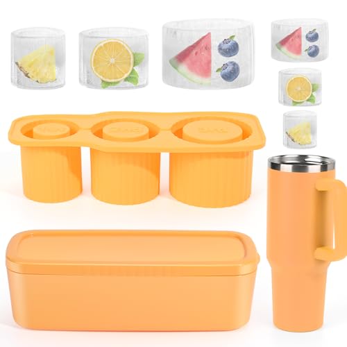 Eiswürfelform für Stanley Cups, Banaone Eiswürfelform Silikon mit 3 Fächern und Deckel BPA-frei, Eiswürfelschale Sichere Eiswürfel Form für 20 Oz 30 Oz 40 Oz Becher, Getränke Cocktails Kaffee (Gelb) von Banaone