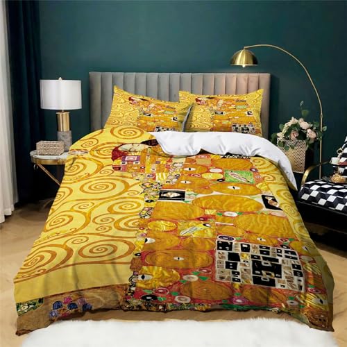BanbE Bettwäsche-Sets Klimt-Muster 135x200 cm Bettwäsche Weiche Mikrofaser 3 Teilig Bettbezug mit Reißverschluss für Allergiker geeignet, mit 2 Kissenbezüge 80x80 cm von BanbE