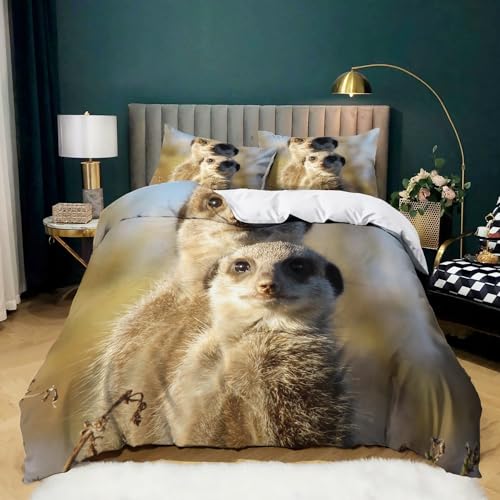 BanbE Bettwäsche-Sets Tierische Erdmännchen 135x200 cm 3teilig Bettbezug Mikrofaser Bettwäsche mit Reißverschluss und 2 Kissenbezüge 80x80 cm für Jugendliche Kinder von BanbE