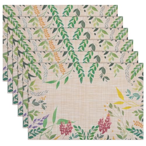 Banchif Abwaschbar Doppelseitig Tischsets 6er Set, Blumen Schmetterling Frühling Tischdeko Ostern Frühling Bankett Platzsets Urlaub Dekorative Tischsets Saisonal Platzsets Beige von Banchif