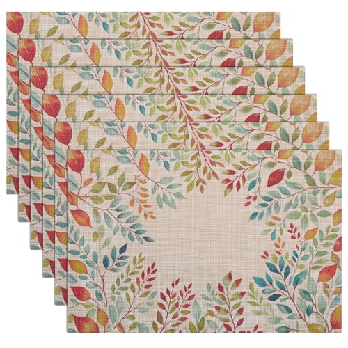 Banchif Abwaschbar Doppelseitig Tischsets 6er Set, Frühling Eukalyptus Blatt Tischdeko Ostern Frühling Bankett Platzsets Urlaub Dekorative Tischsets Saisonal Platzsets Beige von Banchif