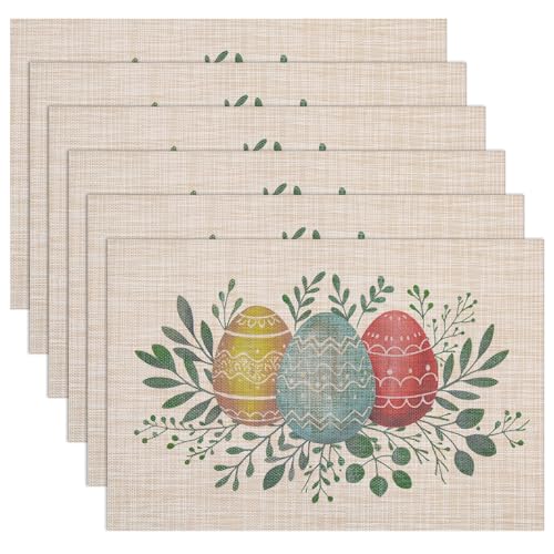 Banchif Abwaschbar Doppelseitig Tischsets 6er Set, Osterei Eukalyptus Blatt Tischdeko Ostern Frühling Bankett Platzsets Urlaub Dekorative Tischsets Saisonal Platzsets Beige von Banchif
