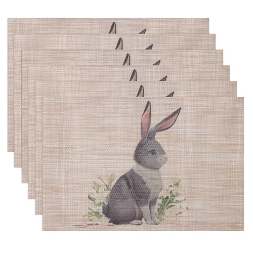 Banchif Abwaschbar Doppelseitig Tischsets 6er Set, Ostereier mit Blüten Cartoon Kaninchen tischdeko Ostern Frühling Bankett Tischsets Urlaub Party Dekor Saisonal Platzsets Beige von Banchif