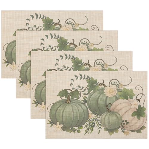Banchif Herbst Platzsets 4er Set Erntedankfest Tischsets Abwaschbar Kürbisse Platzdeckchen Herbst Bankett Tischsets Abwaschbar rutschfest PVC Platzsets (45 x 30 cm) von Banchif