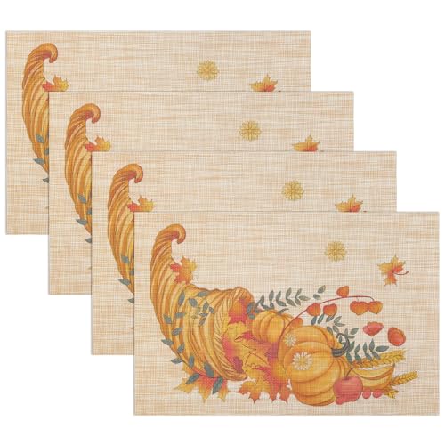 Banchif Herbst Platzsets 4er Set Erntedankfest Tischsets Abwaschbar Kürbisse Platzdeckchen Herbst Bankett Tischsets Abwaschbar rutschfest PVC Platzsets (45 x 30 cm) von Banchif