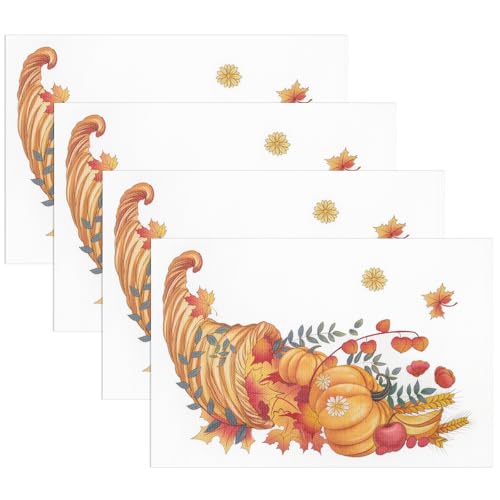 Banchif Herbst Platzsets 4er Set Erntedankfest Tischsets Abwaschbar Kürbisse Platzdeckchen Herbst Bankett Tischsets Abwaschbar rutschfest PVC Platzsets (45 x 30 cm) von Banchif