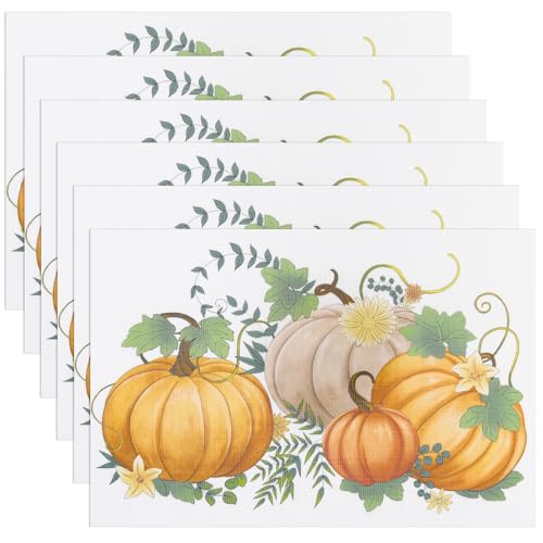 Banchif Herbst Platzsets 6er Set Erntedankfest Tischsets Abwaschbar Kürbisse Platzdeckchen Herbst Bankett Tischsets Abwaschbar rutschfest PVC Platzsets (45 x 30 cm) von Banchif