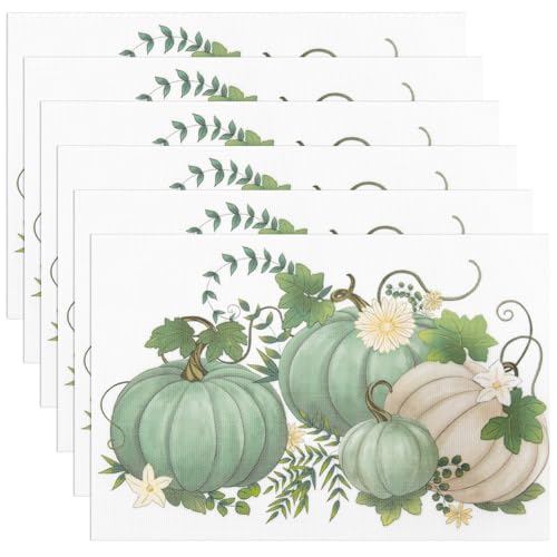 Banchif Herbst Platzsets 6er Set Erntedankfest Tischsets Abwaschbar Kürbisse Platzdeckchen Herbst Bankett Tischsets Abwaschbar rutschfest PVC Platzsets (45 x 30 cm) von Banchif