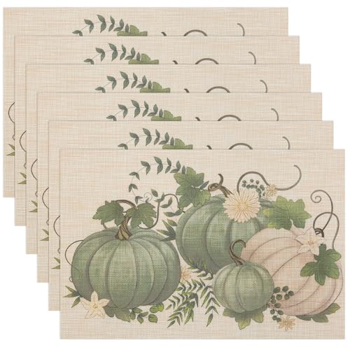 Banchif Herbst Platzsets 6er Set Erntedankfest Tischsets Abwaschbar Kürbisse Platzdeckchen Herbst Bankett Tischsets Abwaschbar rutschfest PVC Platzsets (45 x 30 cm) von Banchif
