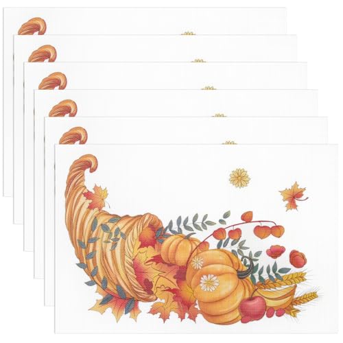 Banchif Herbst Platzsets 6er Set Erntedankfest Tischsets Abwaschbar Kürbisse Platzdeckchen Herbst Bankett Tischsets Abwaschbar rutschfest PVC Platzsets (45 x 30 cm) von Banchif