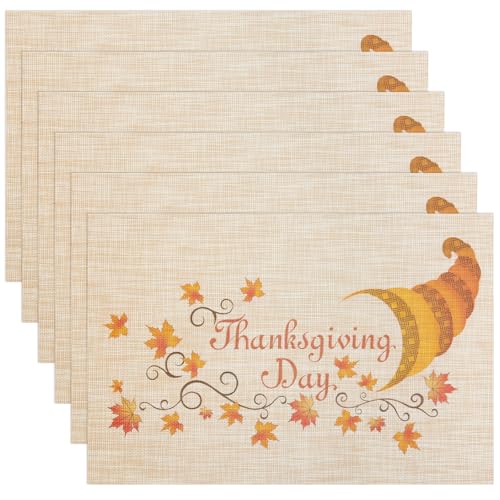 Banchif Herbst Platzsets 6er Set Erntedankfest Tischsets Abwaschbar Kürbisse Platzdeckchen Herbst Bankett Tischsets Abwaschbar rutschfest PVC Platzsets (45 x 30 cm) von Banchif