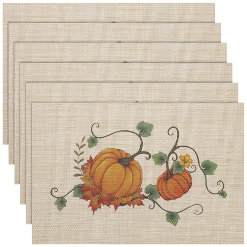 Banchif Herbst Platzsets Erntedankfest Abwaschbar Tischsets Kürbisse Platzdeckchen Herbst Bankett Tischsets Abwaschbar PVC Platzsets 6er Set (45 x 30 cm) von Banchif