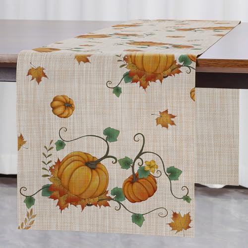 Banchif Herbst Tischläufer Erntedankfest Abwaschbar Kürbisse Tischläufer Herbst Dekoration Abwaschbar rutschfest Erntedankfest Tischdeko(30 x 180 cm) von Banchif