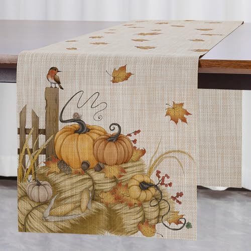 Banchif Herbst Tischläufer Erntedankfest Abwaschbar Kürbisse Tischläufer Herbst Dekoration Abwaschbar rutschfest Erntedankfest Tischdeko(30 x 180 cm) von Banchif