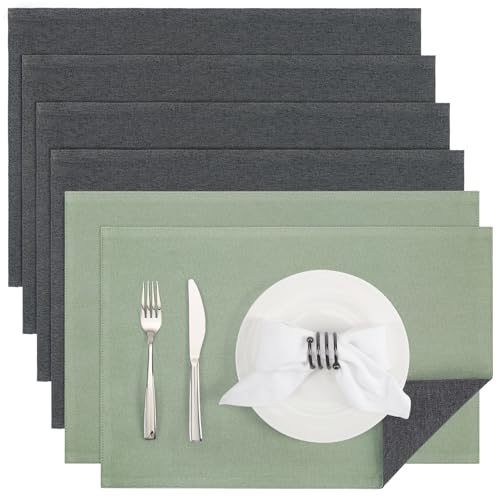 Banchif Platzsets Leinenimitat Platzsets Abwaschbar Tischsets DoppelseitigenTischsets Stoff Platzdecken maschinenwaschbar 30 x 45 cm (Grau Salbeigrün, Rechteckig Satz von 6) von Banchif