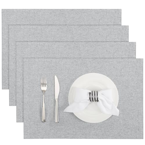 Banchif Platzsets Leinenimitat Tischsets Abwaschbar Tischsets Doppelseitigen Platzsets Stoff Platzdecken maschinenwaschbar 30 x 45 cm (Hell Grau, Rechteckig Satz von 4) von Banchif