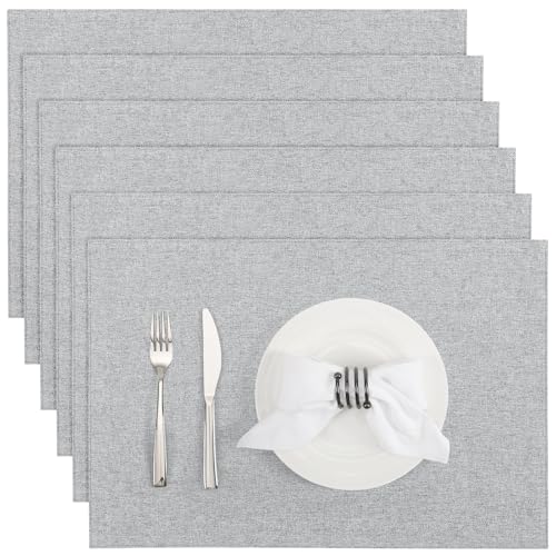 Banchif Platzsets Leinenimitat Tischsets Abwaschbar Tischsets Doppelseitigen Platzsets Stoff Platzdecken maschinenwaschbar 30 x 45 cm (Hell Grau, Rechteckig Satz von 6) von Banchif