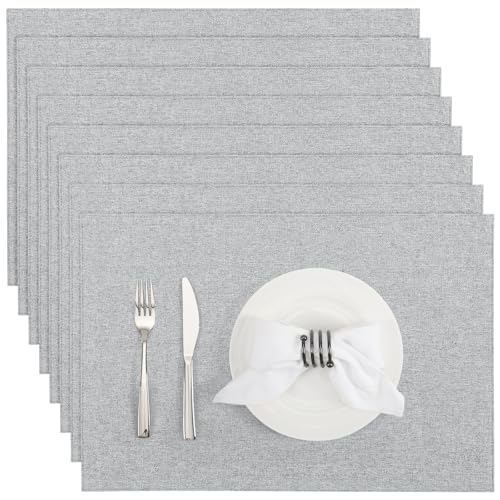 Banchif Platzsets Leinenimitat Tischsets Abwaschbar Tischsets Doppelseitigen Platzsets Stoff Platzdecken maschinenwaschbar 30 x 45 cm (Hell Grau, Rechteckig Satz von 8) von Banchif