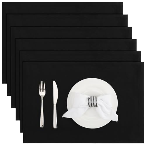 Banchif Platzsets Leinenimitat Tischsets Abwaschbar Tischsets Doppelseitigen Platzsets Stoff Platzdecken maschinenwaschbar 30 x 45 cm (Schwarz, Rechteckig Satz von 6) von Banchif