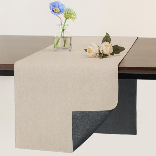 Banchif Tischläufer Abwaschbar Leinen tischläufer Anti-RutschStilvoll Beidseitig und dennoch Pflegeleicht Tischdeko für Esszimmer Party Urlaub Dekoration (Grau-Beige, 40 x 240 cm) von Banchif