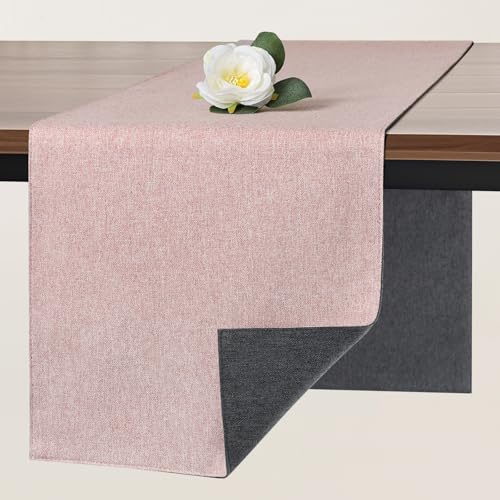 Banchif Tischläufer Abwaschbar Leinen tischläufer Anti-RutschStilvoll Beidseitig und dennoch Pflegeleicht Tischdeko für Esszimmer Party Urlaub Dekoration (Grau-Rosa, 30 x 240 cm) von Banchif