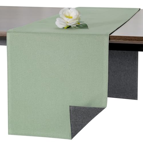 Banchif Tischläufer Abwaschbar Leinen tischläufer Anti-RutschStilvoll Beidseitig und dennoch Pflegeleicht Tischdeko für Esszimmer Party Urlaub Dekoration (Grau Salbeigrün, 40 x 183 cm) von Banchif