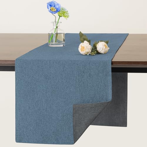 Banchif Tischläufer Abwaschbar Leinen tischläufer Anti-RutschStilvoll Beidseitig und dennoch Pflegeleicht Tischdeko für Esszimmer Party Urlaub Dekoration (Grau-Blau, 30 x 140 cm) von Banchif