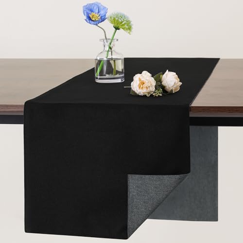 Banchif Tischläufer Abwaschbar Leinen tischläufer Anti-RutschStilvoll Beidseitig und dennoch Pflegeleicht Tischdeko für Esszimmer Party Urlaub Dekoration (Grau-Schwarz, 30 x 183 cm) von Banchif