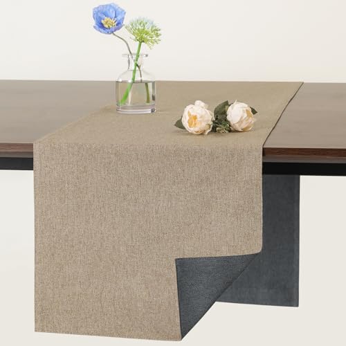 Banchif Tischläufer Abwaschbar Leinen tischläufer Anti-RutschStilvoll Beidseitig und dennoch Pflegeleicht Tischdeko für Esszimmer Party Urlaub Dekoration (Grau-hell Brown, 30 x 240 cm) von Banchif