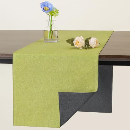 Banchif Tischläufer Abwaschbar Leinen tischläufer Anti-RutschStilvoll Beidseitig und dennoch Pflegeleicht Tischdeko für Esszimmer Party Urlaub Dekoration (Grün-Grau, 30 x 183 cm) von Banchif