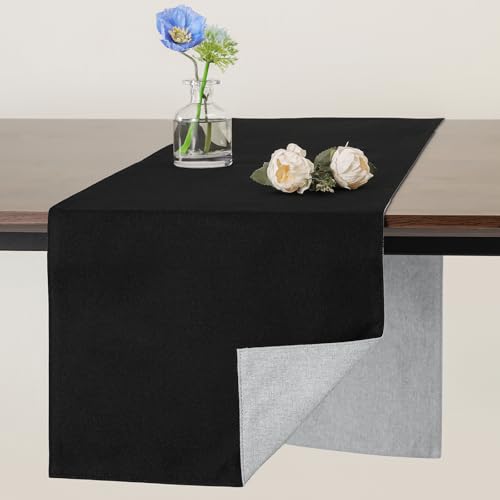 Banchif Tischläufer Abwaschbar Leinen tischläufer Anti-RutschStilvoll Beidseitig und dennoch Pflegeleicht Tischdeko für Esszimmer Party Urlaub Dekoration (Hell Grau-Schwarz, 30 x 183 cm) von Banchif