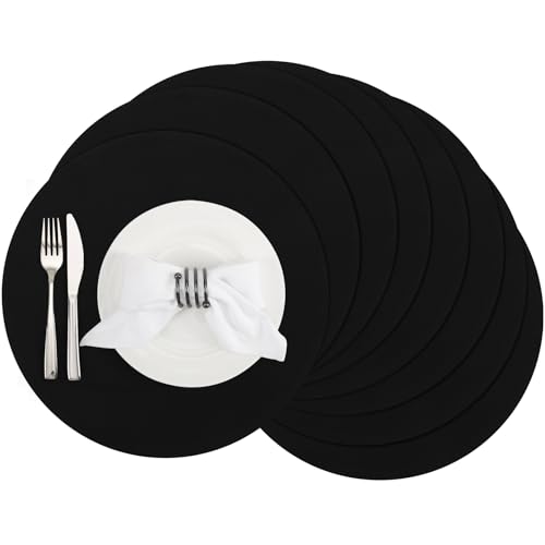 Banchif Tischsets, Durchmesser 38cm Leinenimitat Platzsets Abwaschbar rutschfeste Tischsets Platzsets Doppelseitigen Platzdecken (Schwarz, Rund Satz von 8) von Banchif